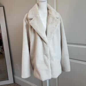 Express Women’s Faux Fur Cream Coat Sz L Mob Wife